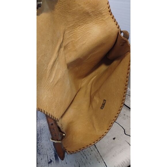 Vintage BOHO Handcrafted Stitched Tooled Leather Saddlebag Purse Floral Design - Picture 8 of 10